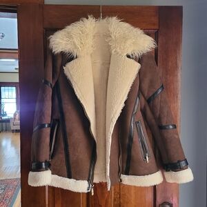 Michael Kors Brown And Black Suede, Leather & Shearling Jacket